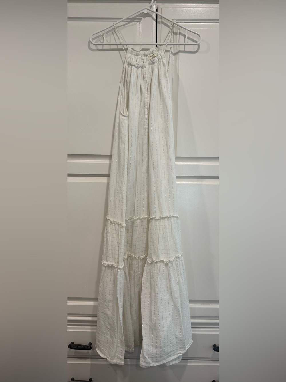 World Market Boho Tiered Midi Dress Ivory with Metallic Accent Size L/XL Cotton - Picture 1 of 10